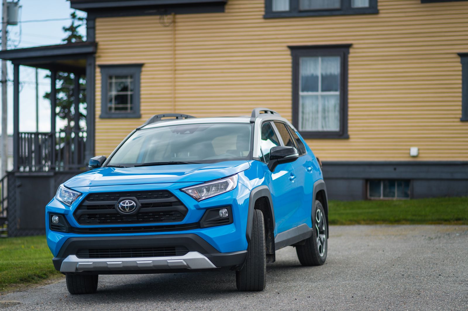 Bright blue crossover car